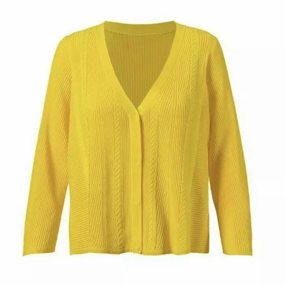 Cabi Sunny Sweater #5637 Blazing Yellow delicate cable size Large